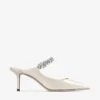 Mules Bing 65 de charol de lino con correa de cristales