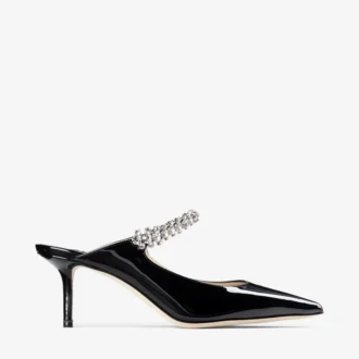 Mules Bing 65 de charol negro con tira de cristales