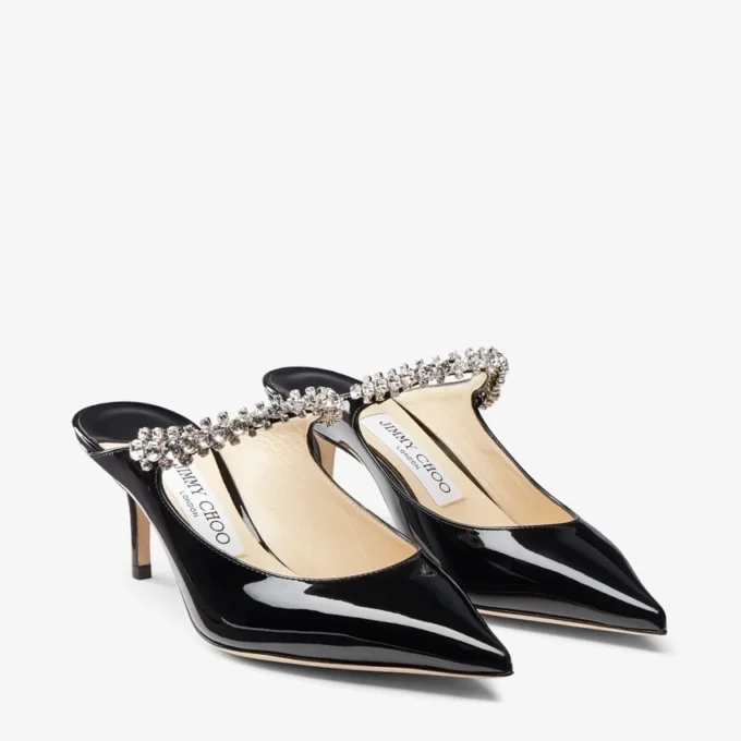 Mules Bing 65 de charol negro con tira de cristales Mules Bing 65 de charol negro con tira de cristales