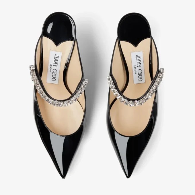 Mules Bing 65 de charol negro con tira de cristales Mules Bing 65 de charol negro con tira de cristales