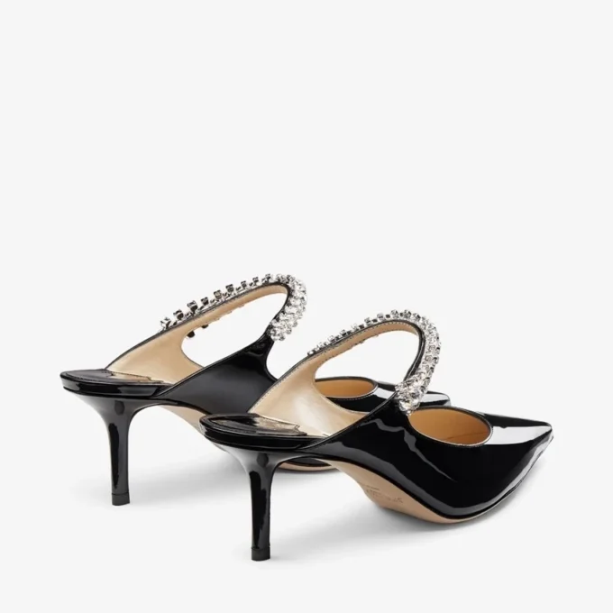 Mules Bing 65 de charol negro con tira de cristales Mules Bing 65 de charol negro con tira de cristales