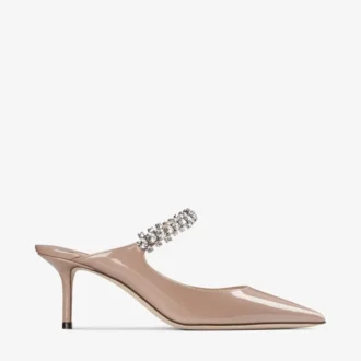 Mules Bing 65 de charol rosa ballet con correa de cristales
