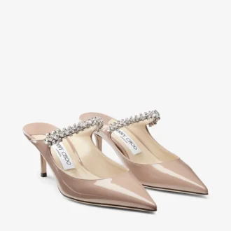 Mules Bing 65 de charol rosa ballet con correa de cristales