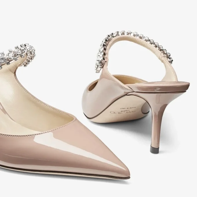 Mules Bing 65 de charol rosa ballet con correa de cristales Mules Bing 65 de charol rosa ballet con correa de cristales