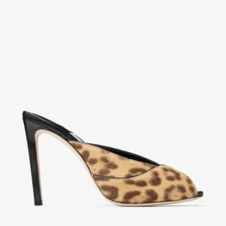 Mules Brigitte 100 de potro con estampado de leopardo natural