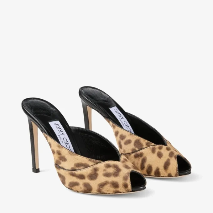 Mules Brigitte 100 de potro con estampado de leopardo natural