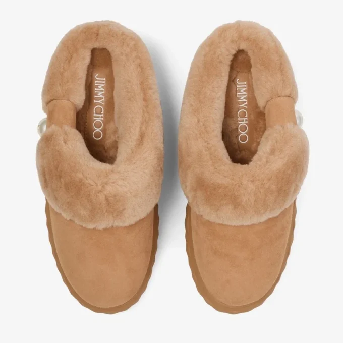 Mules Diamond Maxi F Mules de ante color toffee con piel de oveja