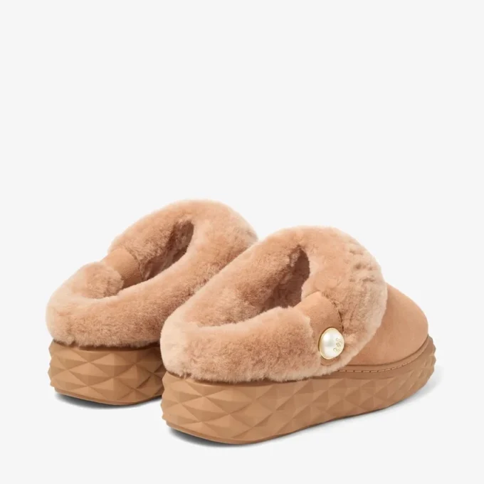 Mules Diamond Maxi F Mules de ante color toffee con piel de oveja