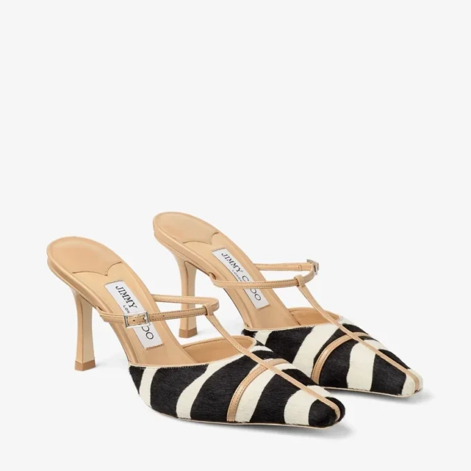 Mules Gloria 85 de piel de potro con estampado de cebra natural Mules Gloria 85 de piel de potro con estampado de cebra natural