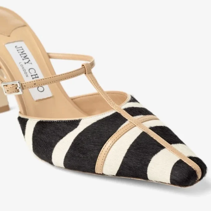 Mules Gloria 85 de piel de potro con estampado de cebra natural Mules Gloria 85 de piel de potro con estampado de cebra natural
