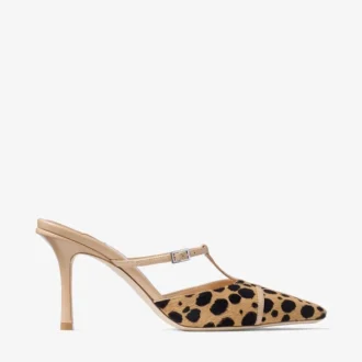 Mules Gloria 85 de piel de potro con estampado de leopardo natural