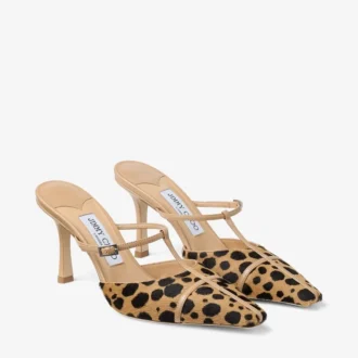 Mules Gloria 85 de piel de potro con estampado de leopardo natural