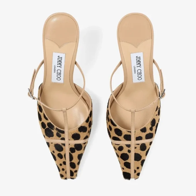 Mules Gloria 85 de piel de potro con estampado de leopardo natural Mules Gloria 85 de piel de potro con estampado de leopardo natural