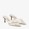 Mules Livi 65 de lona moteada en tonos almendra y café con leche y piel de guante suave con lazo de piel napa