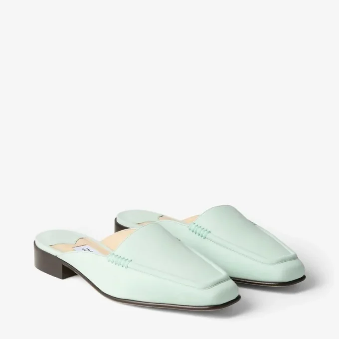 Mules Slide de piel nobuk color menta Mules Slide de piel nobuk color menta