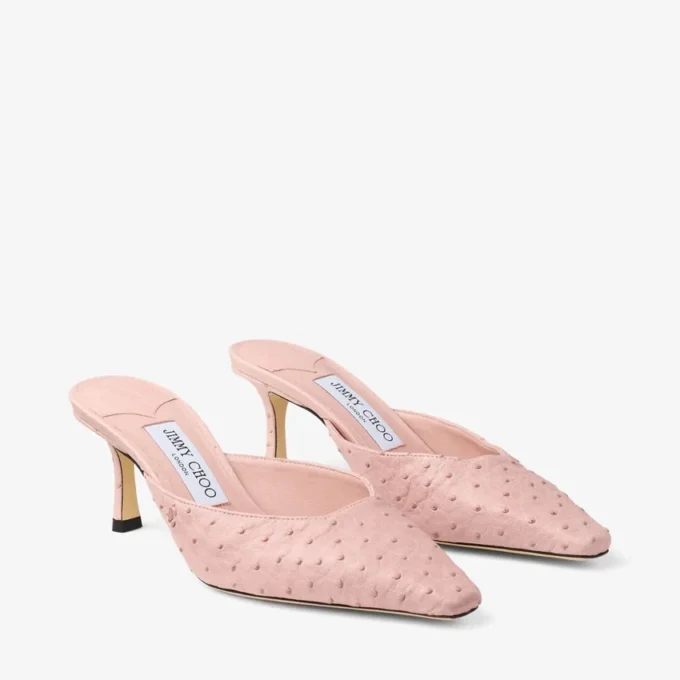 Mules Vivi 65 de piel de avestruz rosa Mules Vivi 65 de piel de avestruz rosa