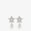 Pendientes Crystal Star Pendientes de estrella de metal con acabado plateado, perlas de resina blanca y cristales Pendientes Crystal Star Pendientes de estrella de metal con acabado plateado, perlas de resina blanca y cristales