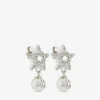 Pendientes Crystal Star Pendientes de estrella de metal con acabado plateado, perlas de resina blanca y cristales Pendientes Crystal Star Pendientes de estrella de metal con acabado plateado, perlas de resina blanca y cristales