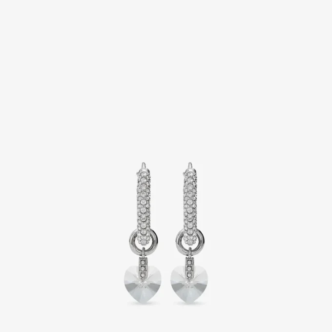 Pendientes de aro con corazón y acabado plateado con cristales Pendientes de aro con corazón y acabado plateado con cristales