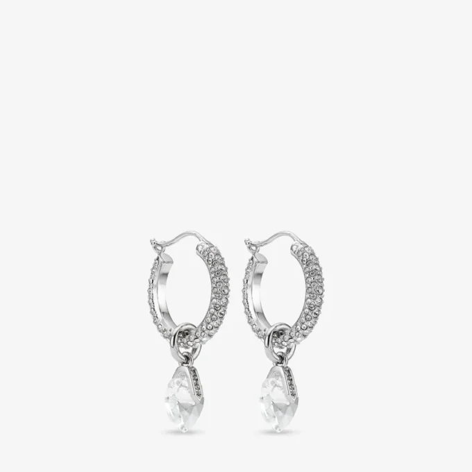 Pendientes de aro con corazón y acabado plateado con cristales Pendientes de aro con corazón y acabado plateado con cristales