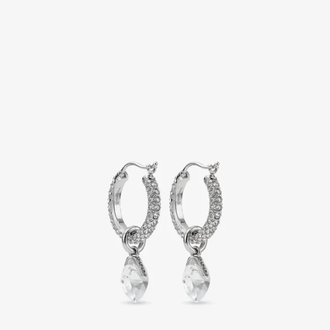 Pendientes de aro con corazón y acabado plateado con cristales Pendientes de aro con corazón y acabado plateado con cristales