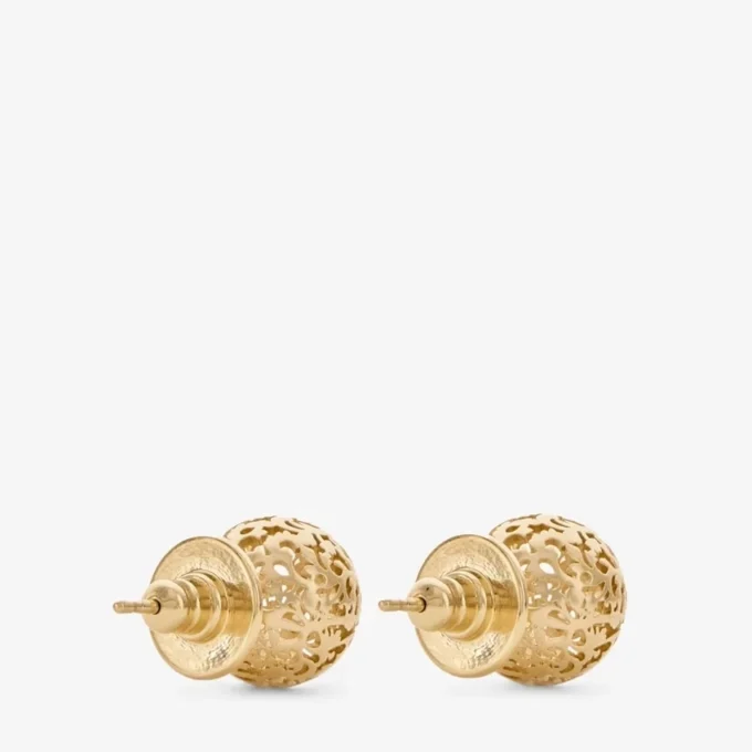 Pendientes de bola con encaje Pendientes de bola de metal con acabado dorado Pendientes de bola con encaje Pendientes de bola de metal con acabado dorado