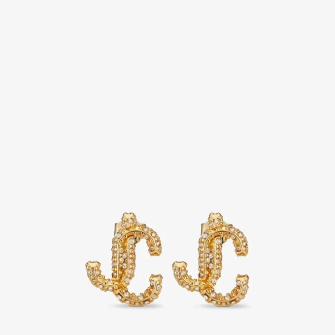 Pendientes de botón Jc de metal con acabado dorado y cristales Swarovski Pendientes de botón Jc de metal con acabado dorado y cristales Swarovski