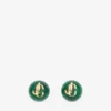 Pendientes de cuentas Pendientes de botón de metal y acrílico en verde oscuro y acabado dorado