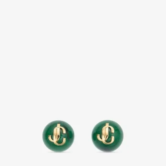 Pendientes de cuentas Pendientes de botón de metal y acrílico en verde oscuro y acabado dorado