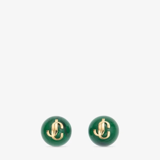 Pendientes de cuentas Pendientes de botón de metal y acrílico en verde oscuro y acabado dorado