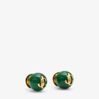 Pendientes de cuentas Pendientes de botón de metal y acrílico en verde oscuro y acabado dorado