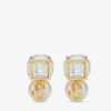 Pendientes de metal dorado Jc Pearl Cube Studs con perla y cubo de cristal Pendientes de metal dorado Jc Pearl Cube Studs con perla y cubo de cristal