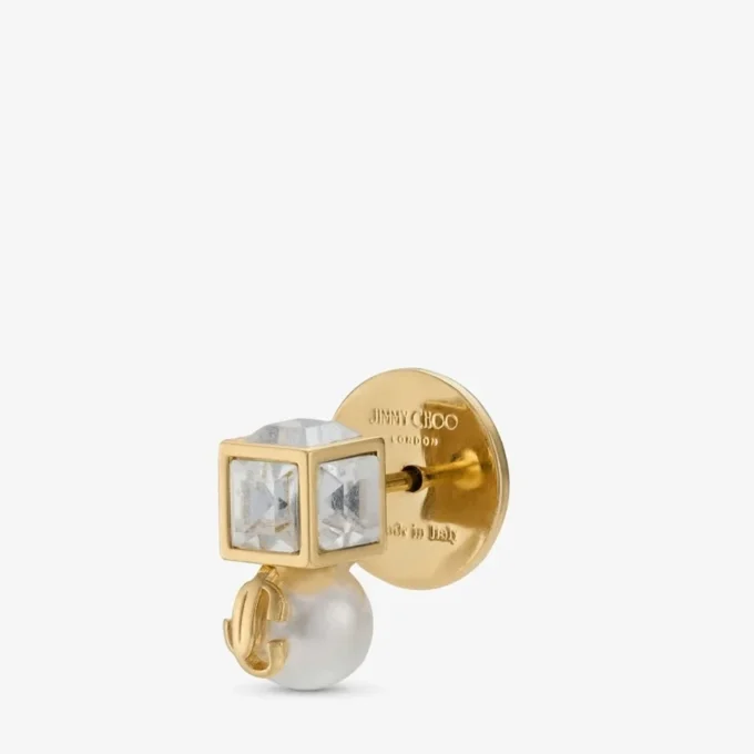 Pendientes de metal dorado Jc Pearl Cube Studs con perla y cubo de cristal Pendientes de metal dorado Jc Pearl Cube Studs con perla y cubo de cristal