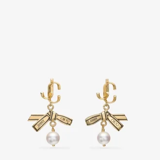 Pendientes de perla con lazo Pendientes de perla con lazo de metal dorado