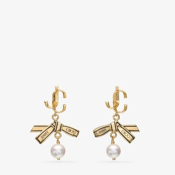 Pendientes de perla con lazo Pendientes de perla con lazo de metal dorado Pendientes de perla con lazo Pendientes de perla con lazo de metal dorado