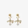 Pendientes de perla con lazo Pendientes de perla con lazo de metal dorado Pendientes de perla con lazo Pendientes de perla con lazo de metal dorado