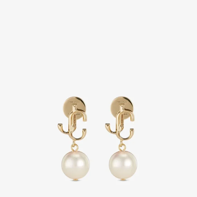 Pendientes de perla Jc Pendientes de perla Jc de metal con acabado dorado Pendientes de perla Jc Pendientes de perla Jc de metal con acabado dorado