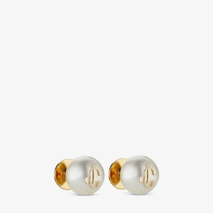 Pendientes de perla Jc Pendientes de perla Jc de metal con acabado dorado Pendientes de perla Jc Pendientes de perla Jc de metal con acabado dorado