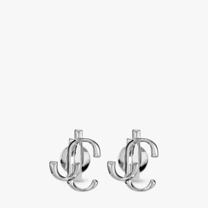 Pendientes mini Jc de metal con acabado plateado Pendientes mini Jc Pendientes mini Jc de metal con acabado plateado Pendientes mini Jc