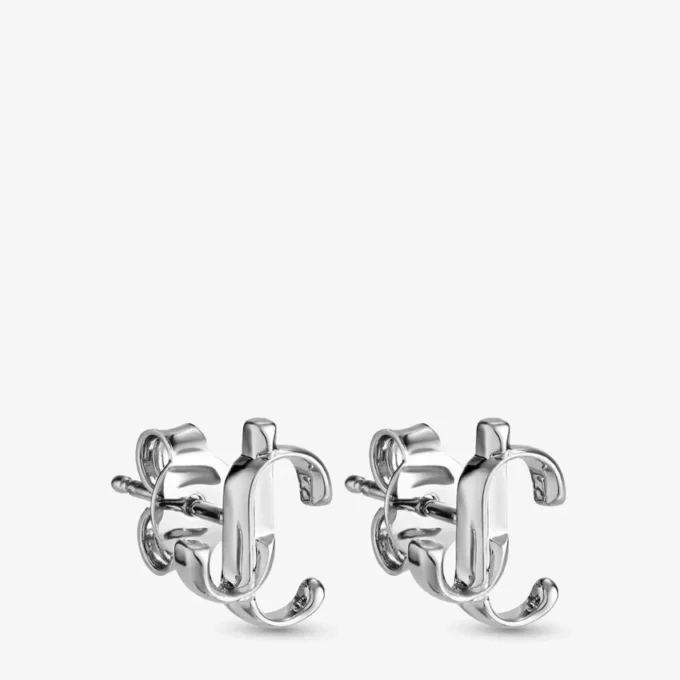 Pendientes mini Jc de metal con acabado plateado Pendientes mini Jc Pendientes mini Jc de metal con acabado plateado Pendientes mini Jc