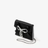 Portatarjetas suave con cadena Portatarjetas de satén negro con lazo de cristal Portatarjetas suave con cadena Portatarjetas de satén negro con lazo de cristal