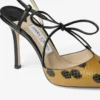 Sandalia de cuero estampado de elaphe con lunares y lazo con detalle de nudo