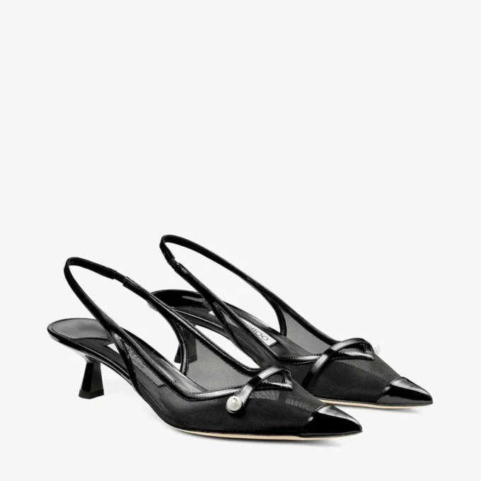Sandalias Amita 45 de charol negro y malla Sandalias Amita 45 de charol negro y malla
