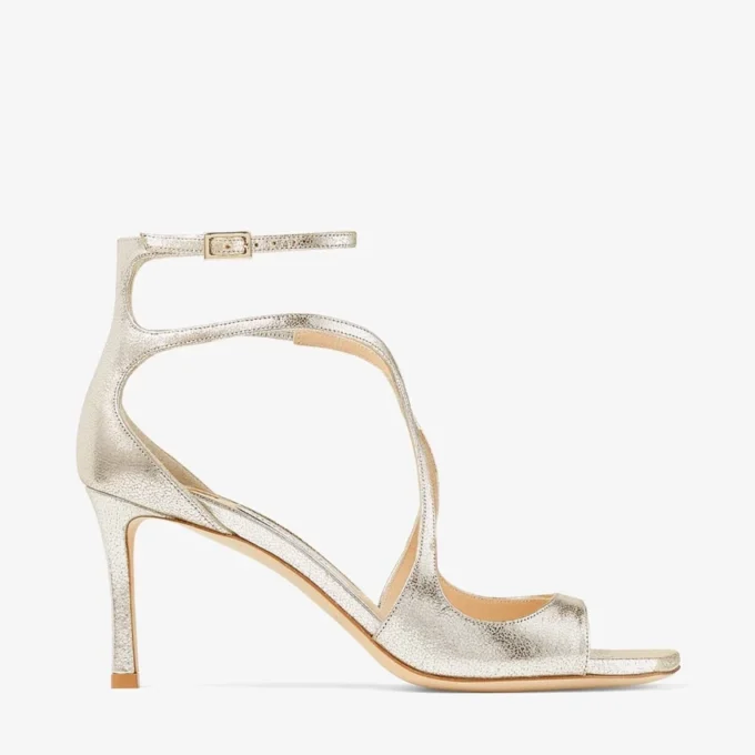 Sandalias Azia 75 de piel con purpurina color champán Sandalias Azia 75 de piel con purpurina color champán