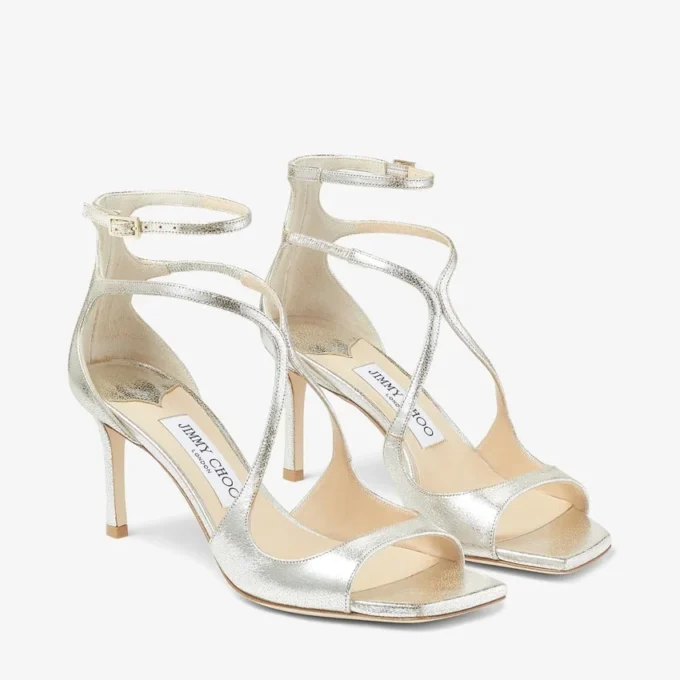 Sandalias Azia 75 de piel con purpurina color champán Sandalias Azia 75 de piel con purpurina color champán
