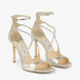 Sandalias Azia 95 de piel con purpurina color champán