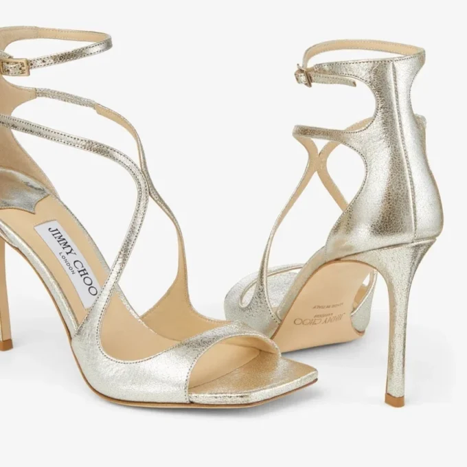 Sandalias Azia 95 de piel con purpurina color champán Sandalias Azia 95 de piel con purpurina color champán