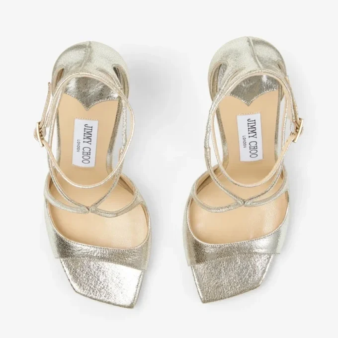 Sandalias Azia 95 de piel con purpurina color champán Sandalias Azia 95 de piel con purpurina color champán