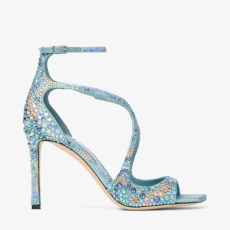Sandalias Azia 95 Sky Mix de satén con adornos de cristales multicolores