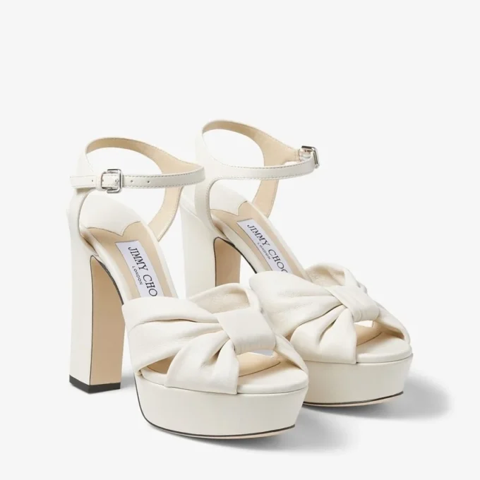 Sandalias con plataforma Heloise 120 de piel napa color café con leche Sandalias con plataforma Heloise 120 de piel napa color café con leche